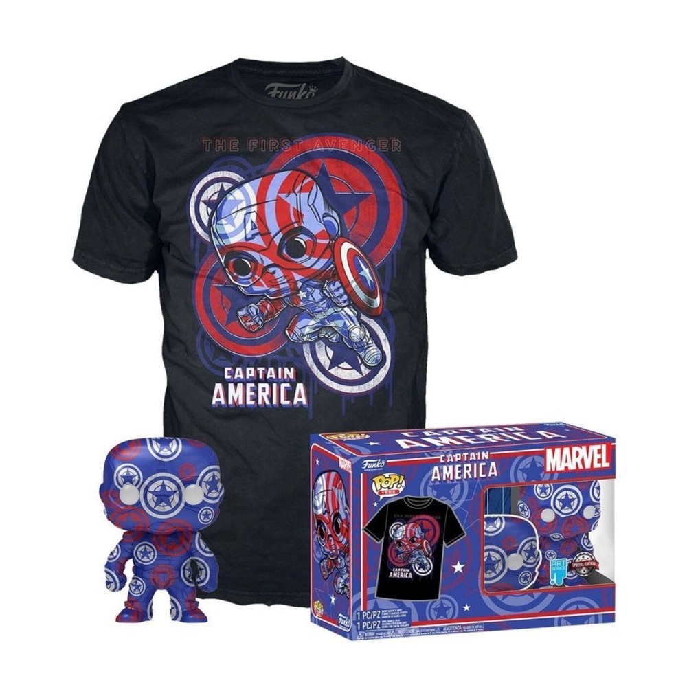 Funko Pop Marvel Captain America T Shirt and Bobble‎ Head Set Kids Art Series XL